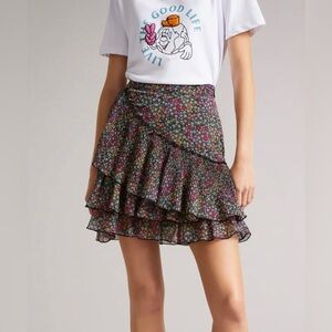 Ted Baker Size 1 (US 4) Aneka Mini Tiered Frill Skirt Flowy Floral Ruffles Multi